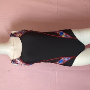 Black One Piece Scoop Neck Swimsuit with Red Contrast Threading size Large